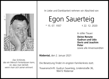 Traueranzeige von Egon Sauerteig von Neue Presse Coburg