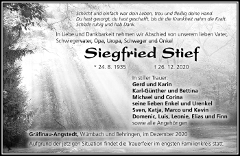 Traueranzeige von Siegfried Stief von Südthüringer Presse
