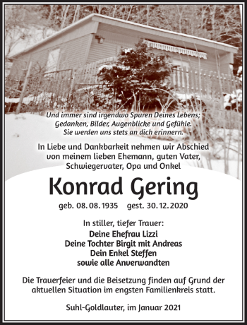 Traueranzeige von Konrad Gering von Südthüringer Presse