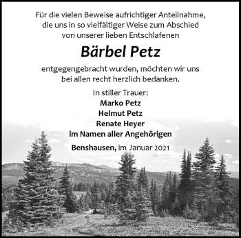 Traueranzeige von Bärbel Petz von Südthüringer Presse