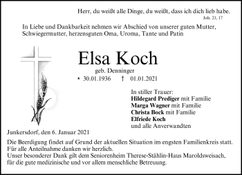Traueranzeige von Elsa Koch von Neue Presse Coburg