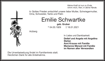 Traueranzeige von Emilie Schwartke von Frankenpost