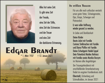 Traueranzeige von Edgar Brandt von Südthüringer Presse