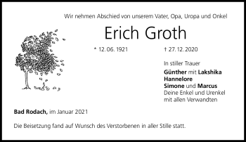 Traueranzeige von Erich Groth von Neue Presse Coburg
