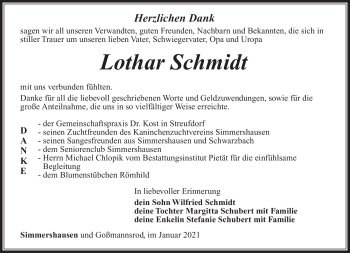Traueranzeige von Lothar Schmidt von Südthüringer Presse