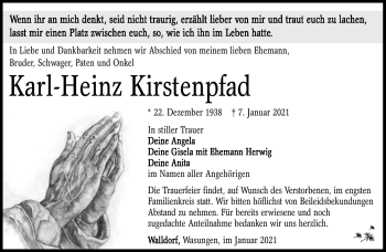 Traueranzeige von Karl-Heinz Kirstenpfad von Südthüringer Presse