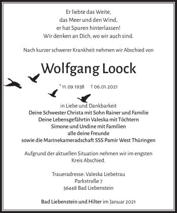 Traueranzeige von Wolfgang Loock von Südthüringer Presse