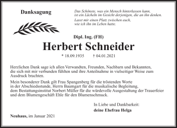 Traueranzeige von Herbert Schneider von Südthüringer Presse