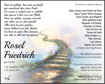 Traueranzeige von Rosel Friedrich von Südthüringer Presse