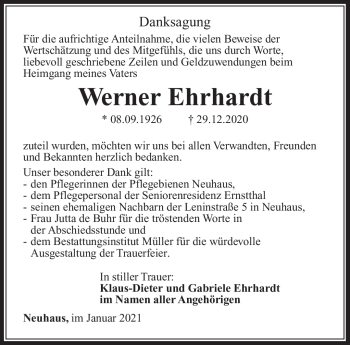 Traueranzeige von Werner Ehrhardt von Südthüringer Presse