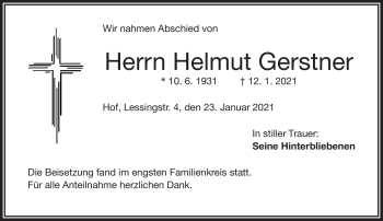 Traueranzeige von Helmut Gerstner von Frankenpost