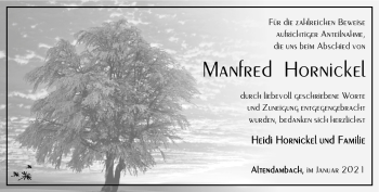 Traueranzeige von Manfred Hornickel von Südthüringer Presse