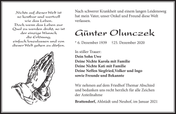 Traueranzeige von Günter Olunczek von Südthüringer Presse
