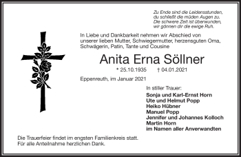 Traueranzeige von Anita Erna Söllner von Frankenpost