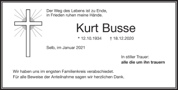 Traueranzeige von Kurt Busse von Frankenpost