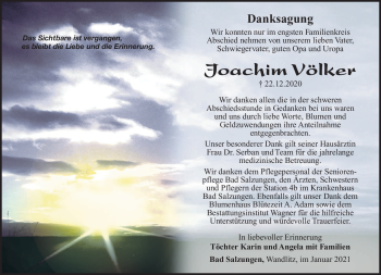 Traueranzeige von Joachim Vlker von Südthüringer Presse