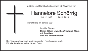 Traueranzeige von Hannelore Schörrig von Frankenpost