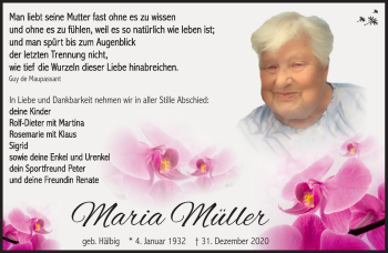 Traueranzeige von Maria Müller von Südthüringer Presse