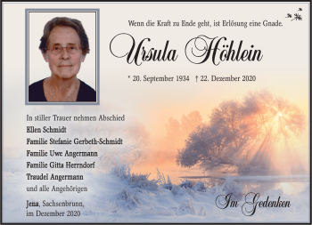 Traueranzeige von Ursula Höhlein von Südthüringer Presse