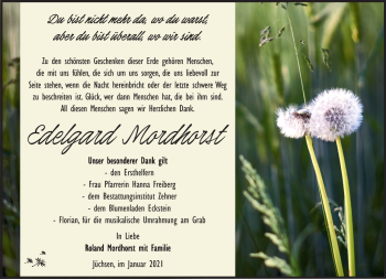 Traueranzeige von Edelgard Mordhost von Südthüringer Presse