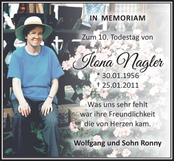 Traueranzeige von Ilona Nagler von Südthüringer Presse