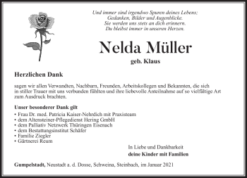 Traueranzeige von Nelda Müller von Südthüringer Presse