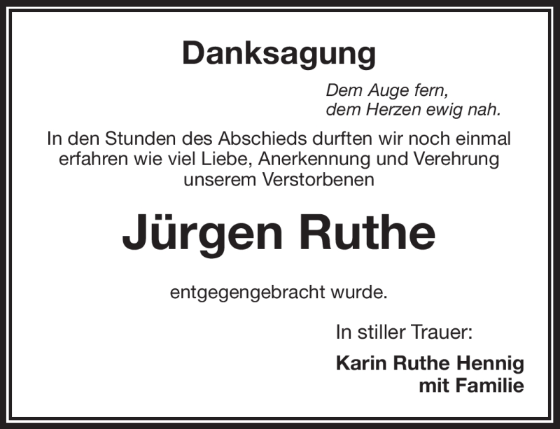  Traueranzeige für Jürgen Ruthe vom 30.01.2021 aus Frankenpost