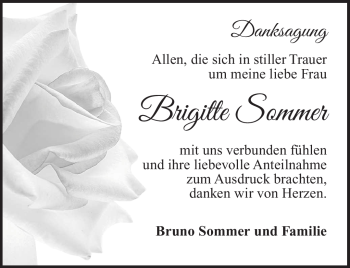 Traueranzeige von Brigitte Sommer von Südthüringer Presse