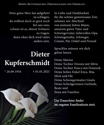 Traueranzeige von Dieter Kupferschmidt von Südthüringer Presse
