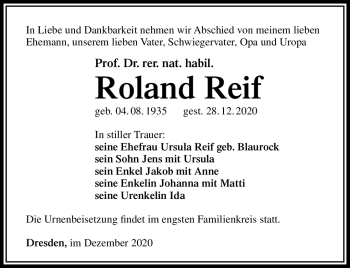 Traueranzeige von Roland Reif von Südthüringer Presse