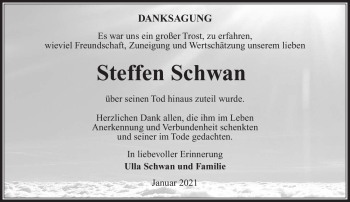 Traueranzeige von Steffen Schwan von Südthüringer Presse
