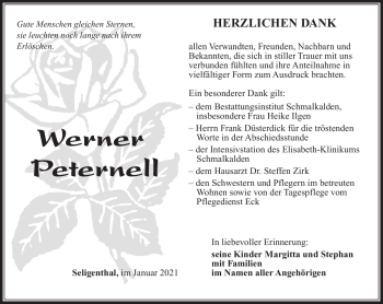 Traueranzeige von Werner Peternell von Südthüringer Presse