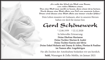 Traueranzeige von Gerd Schönewerk von Südthüringer Presse