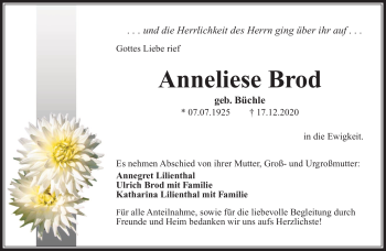 Traueranzeige von Anneliese Brod von Südthüringer Presse