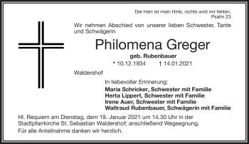 Traueranzeige von Philomena Greger von Frankenpost