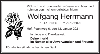 Traueranzeige von Wolfgang Herrmann von Frankenpost