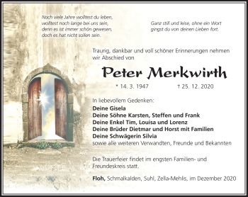 Traueranzeige von Peter Merkwirth von Südthüringer Presse