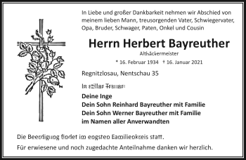 Traueranzeige von Herbert Bayreuther von Frankenpost