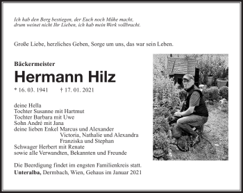 Traueranzeige von Hermann Hilz von Südthüringer Presse