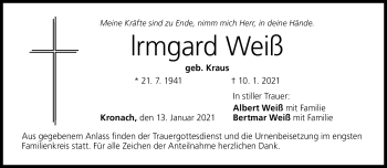 Traueranzeige von Irmgard Weiß von Neue Presse Coburg