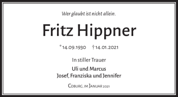 Traueranzeige von Fritz Hippner von Neue Presse Coburg