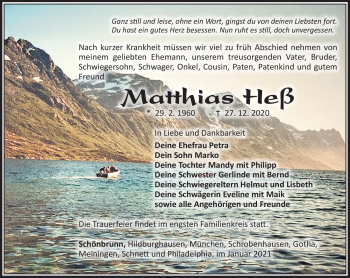 Traueranzeige von Matthias Heß von Südthüringer Presse