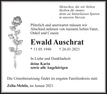 Traueranzeige von Ewald Auschrat von Südthüringer Presse