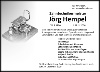 Traueranzeige von Jörg Hempel von Südthüringer Presse