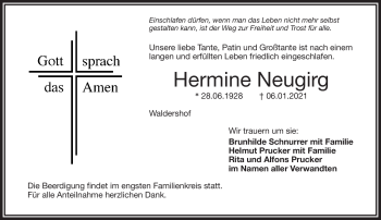 Traueranzeige von Hermine Neugirg von Frankenpost