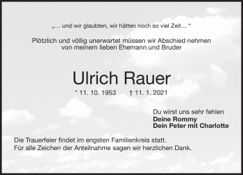 Traueranzeige von Ulrich Rauer von Neue Presse Coburg