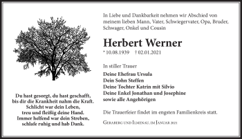 Traueranzeige von Herbert Werner von Südthüringer Presse