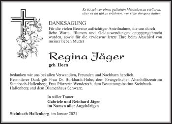Traueranzeige von Regina Jäger von Südthüringer Presse