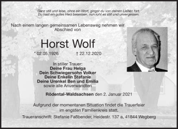 Traueranzeige von Horst Wolf von Neue Presse Coburg