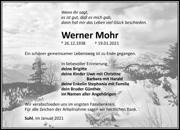 Traueranzeige von Werner Mohr von Südthüringer Presse